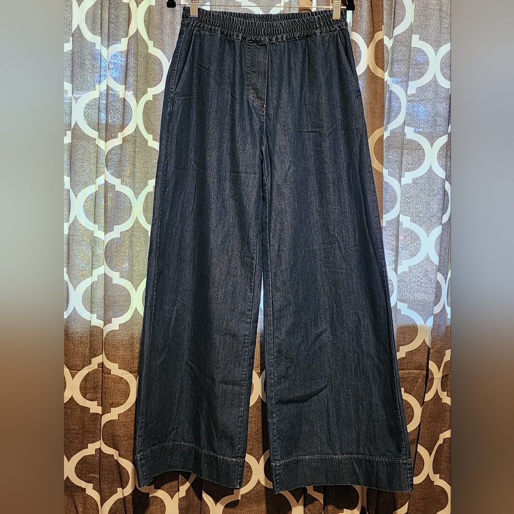 Black Rose Wideleg Dark Blue Denim Jeans Made In Italy